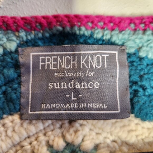 French Knot exclusively for Sundance Chevron Cardigan Women's Size L Hand Made - Picture 6 of 12